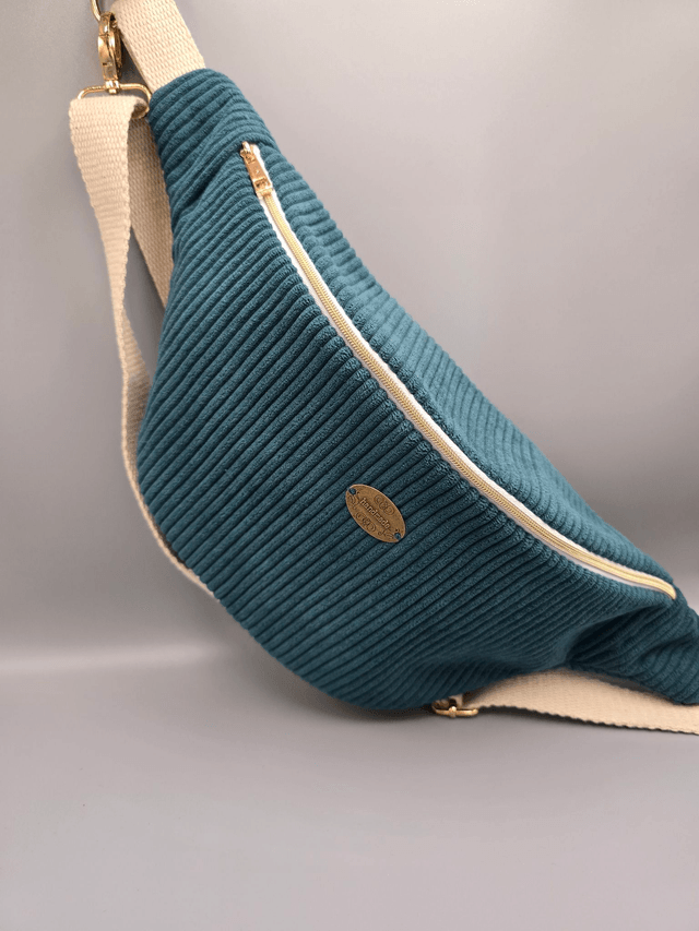 Grand sac banane en velours avec poche extérieure