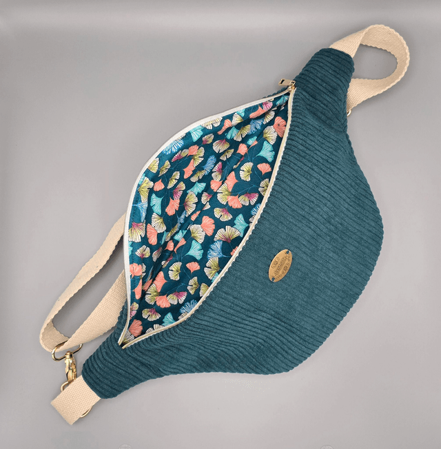 Grand sac banane en velours avec poche extérieure