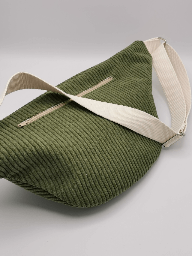 Grand sac banane en velours côtelé brodé