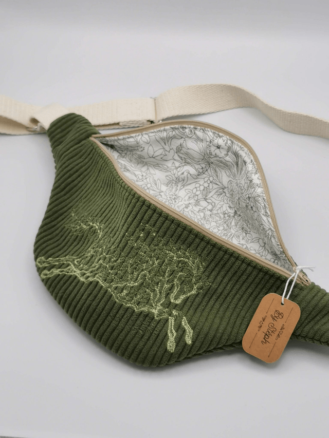 Grand sac banane en velours côtelé brodé