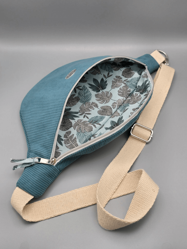 Grand sac banane en velours avec poche extérieure