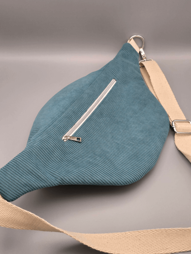 Grand sac banane en velours avec poche extérieure